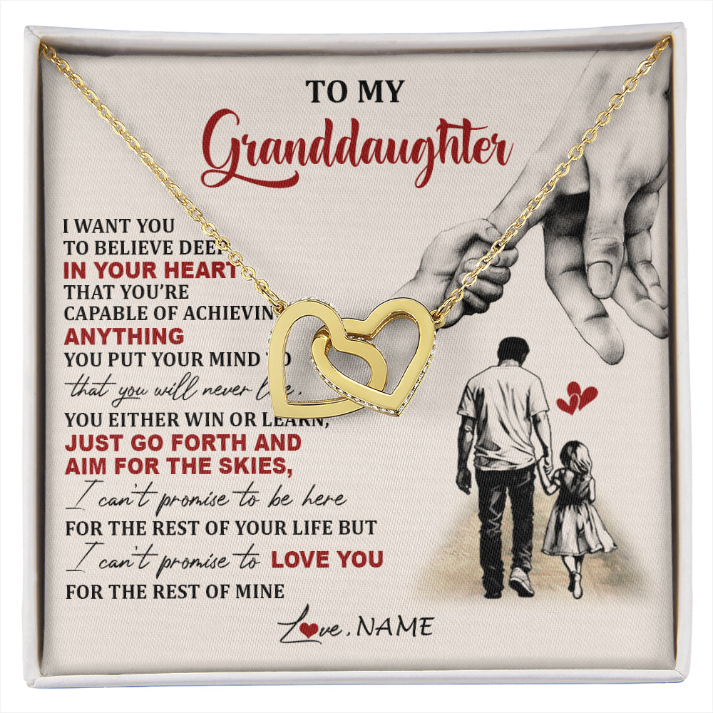 Interlocking Hearts Necklace 18K Yellow Gold Finish | 1 | Personalized To My Granddaughter Necklace From Grandpa Promise To Love You Granddaughter Birthday Graduation Christmas Customized Gift Box Message Card | siriusteestore