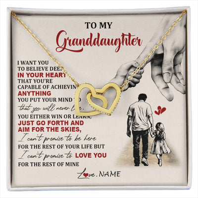 Interlocking Hearts Necklace 18K Yellow Gold Finish | 1 | Personalized To My Granddaughter Necklace From Grandpa Promise To Love You Granddaughter Birthday Graduation Christmas Customized Gift Box Message Card | siriusteestore