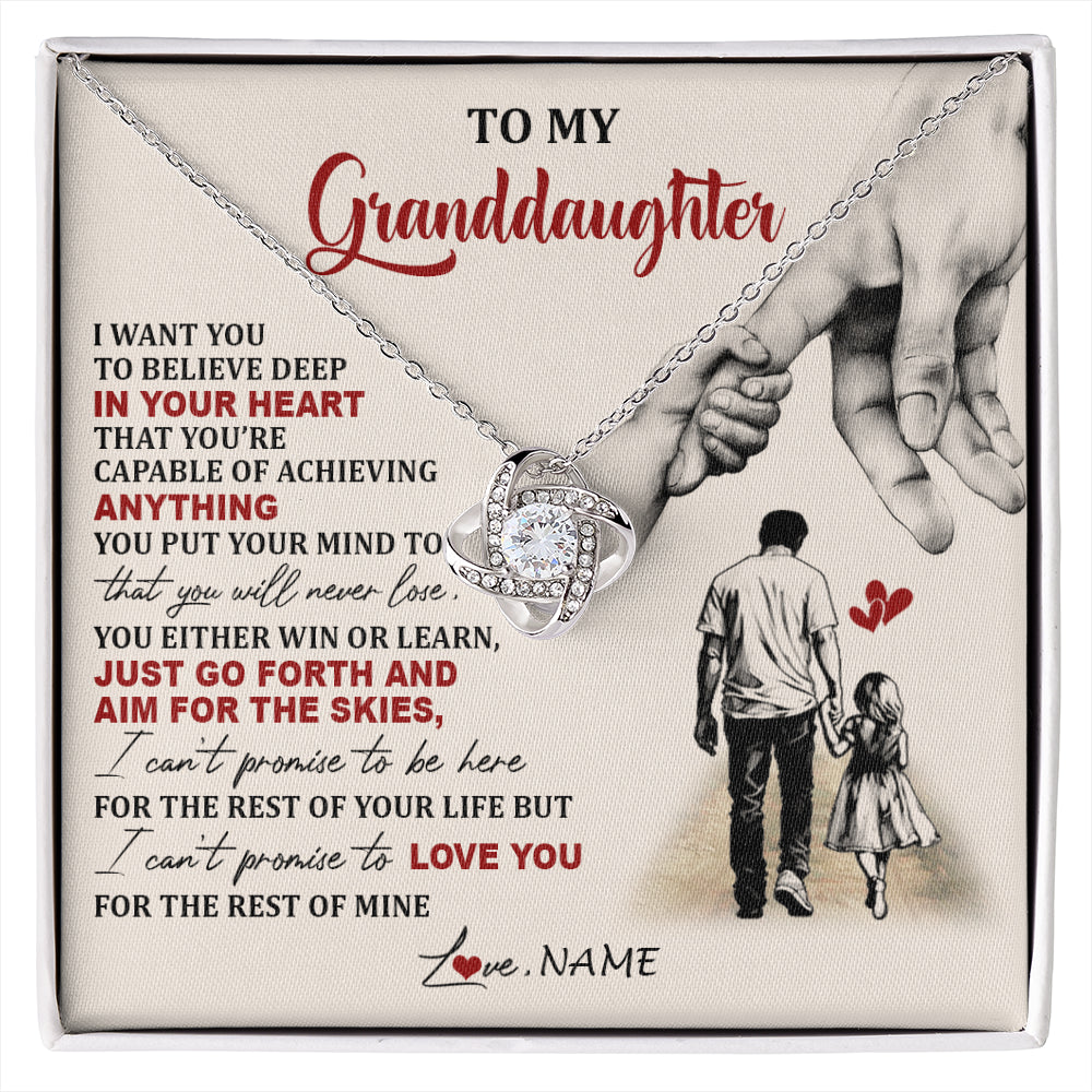 Love Knot Necklace 14K White Gold Finish | 1 | Personalized To My Granddaughter Necklace From Grandpa Promise To Love You Granddaughter Birthday Graduation Christmas Customized Gift Box Message Card | siriusteestore