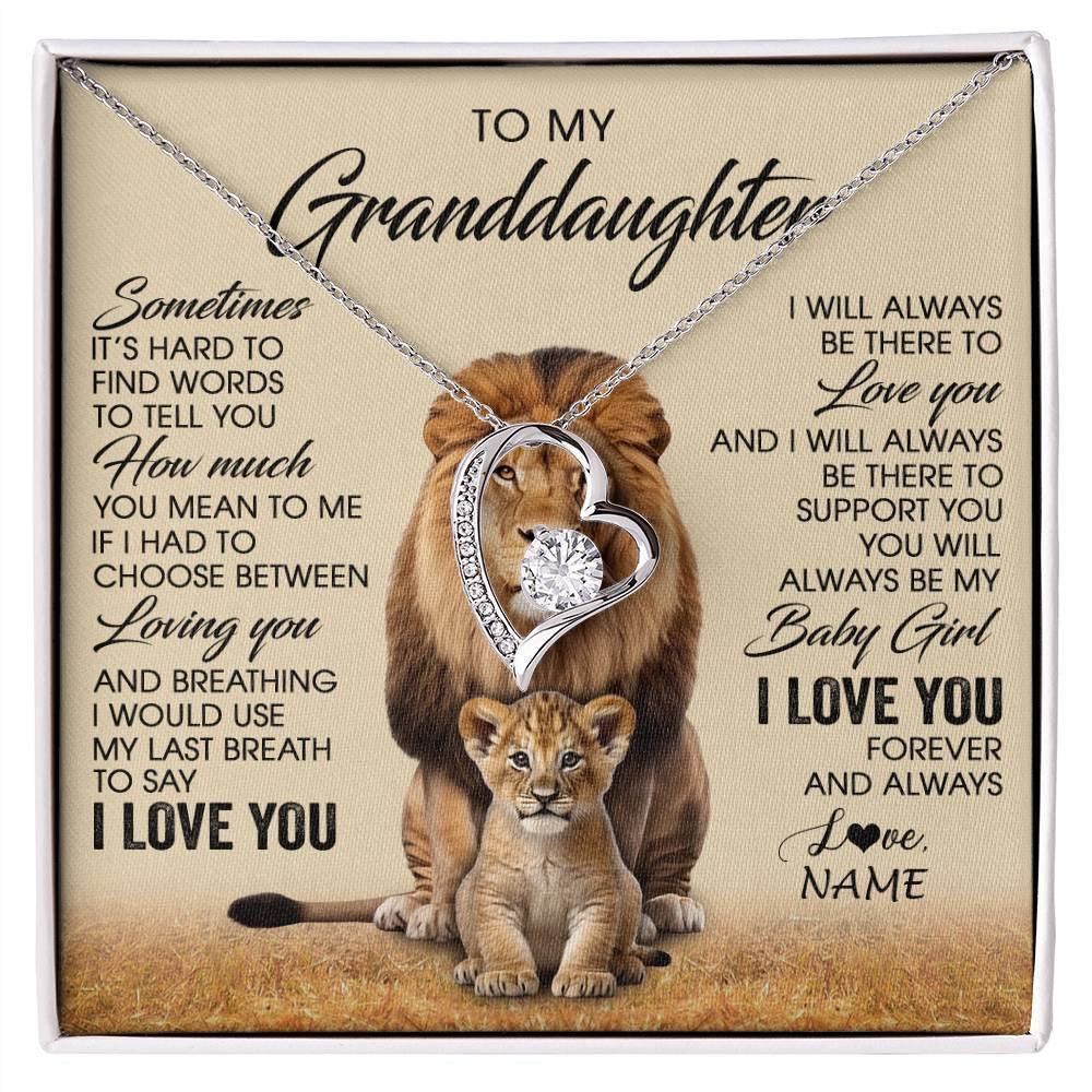 Forever Love Necklace 14K White Gold Finish | 1 | Personalized To My Granddaughter Necklace From Grandpa Sometimes It's Hard Lion Granddaughter Gift Birthday Jewelry Christmas Customized Gift Box Message Card | siriusteestore