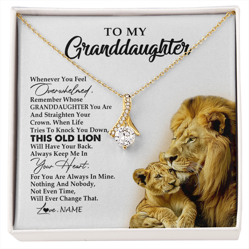 Alluring Beauty Necklace 18K Yellow Gold Finish | 1 | Personalized To My Granddaughter Necklace From Grandpa Whenever You Fell Overwhelmed Lion Granddaughter Birthday Christmas Customized Gift Box Message Card | siriusteestore