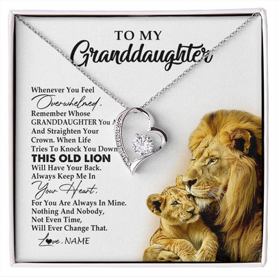 Forever Love Necklace 14K White Gold Finish | 1 | Personalized To My Granddaughter Necklace From Grandpa Whenever You Fell Overwhelmed Lion Granddaughter Birthday Christmas Customized Gift Box Message Card | siriusteestore