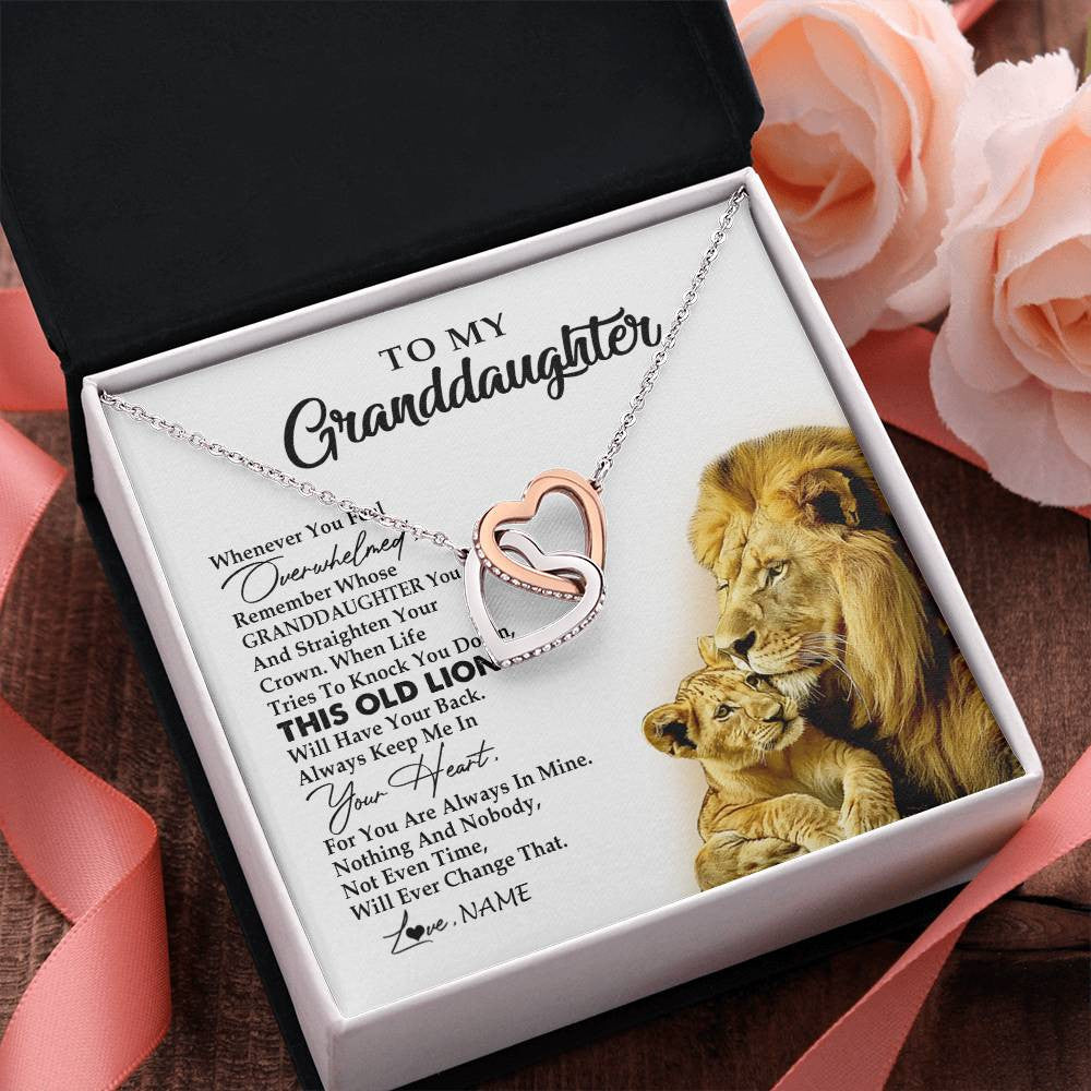 Interlocking Hearts Necklace Stainless Steel & Rose Gold Finish | 2 | Personalized To My Granddaughter Necklace From Grandpa Whenever You Fell Overwhelmed Lion Granddaughter Birthday Christmas Customized Gift Box Message Card | siriusteestore