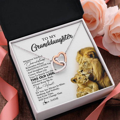 Interlocking Hearts Necklace Stainless Steel & Rose Gold Finish | 2 | Personalized To My Granddaughter Necklace From Grandpa Whenever You Fell Overwhelmed Lion Granddaughter Birthday Christmas Customized Gift Box Message Card | siriusteestore