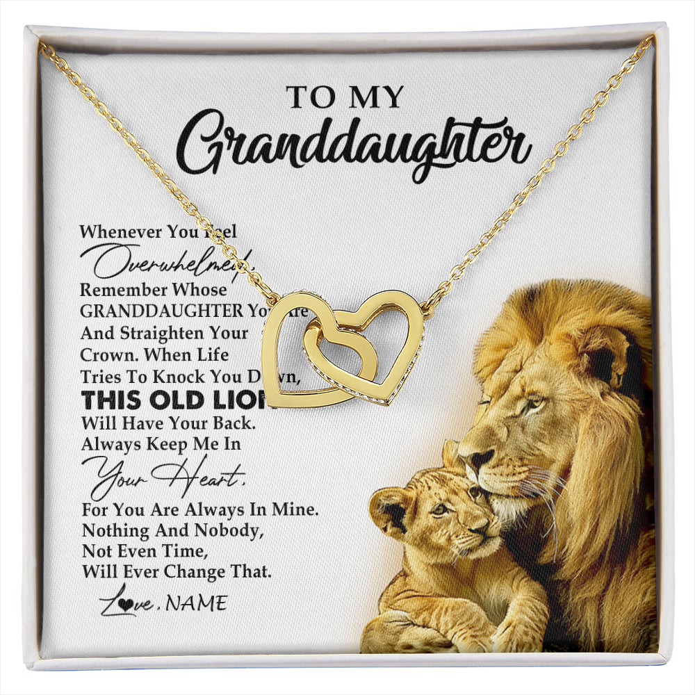 Interlocking Hearts Necklace 18K Yellow Gold Finish | 1 | Personalized To My Granddaughter Necklace From Grandpa Whenever You Fell Overwhelmed Lion Granddaughter Birthday Christmas Customized Gift Box Message Card | siriusteestore