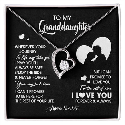 Forever Love Necklace 14K White Gold Finish | 1 | Personalized To My Granddaughter Necklace From Grandpa Wherever Your Journey Granddaughter Birthday Gifts Graduation Christmas Customized Gift Box Message Card | siriusteestore
