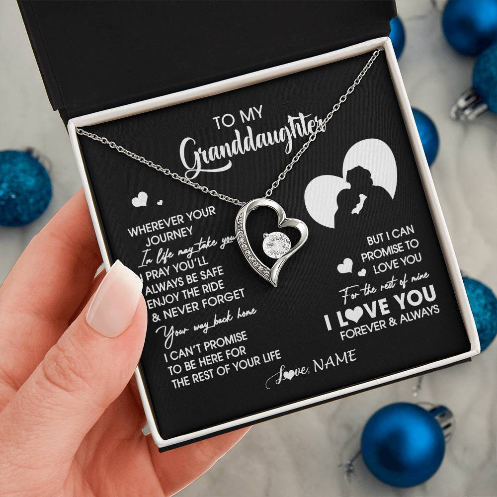 Forever Love Necklace 14K White Gold Finish | 2 | Personalized To My Granddaughter Necklace From Grandpa Wherever Your Journey Granddaughter Birthday Gifts Graduation Christmas Customized Gift Box Message Card | siriusteestore