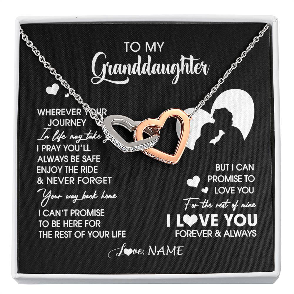 Interlocking Hearts Necklace Stainless Steel & Rose Gold Finish | 1 | Personalized To My Granddaughter Necklace From Grandpa Wherever Your Journey Granddaughter Birthday Gifts Graduation Christmas Customized Gift Box Message Card | siriusteestore
