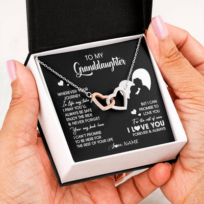 Interlocking Hearts Necklace Stainless Steel & Rose Gold Finish | 2 | Personalized To My Granddaughter Necklace From Grandpa Wherever Your Journey Granddaughter Birthday Gifts Graduation Christmas Customized Gift Box Message Card | siriusteestore