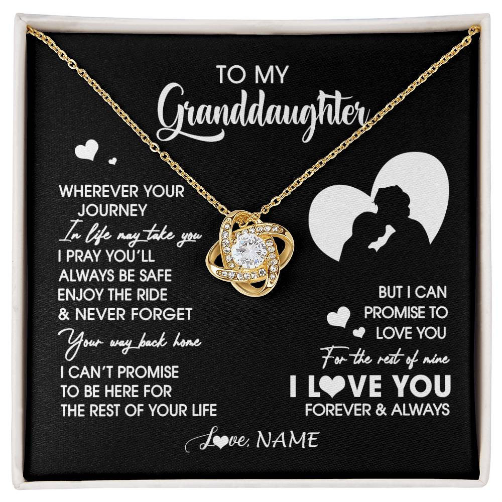 Love Knot Necklace 18K Yellow Gold Finish | 1 | Personalized To My Granddaughter Necklace From Grandpa Wherever Your Journey Granddaughter Birthday Gifts Graduation Christmas Customized Gift Box Message Card | siriusteestore