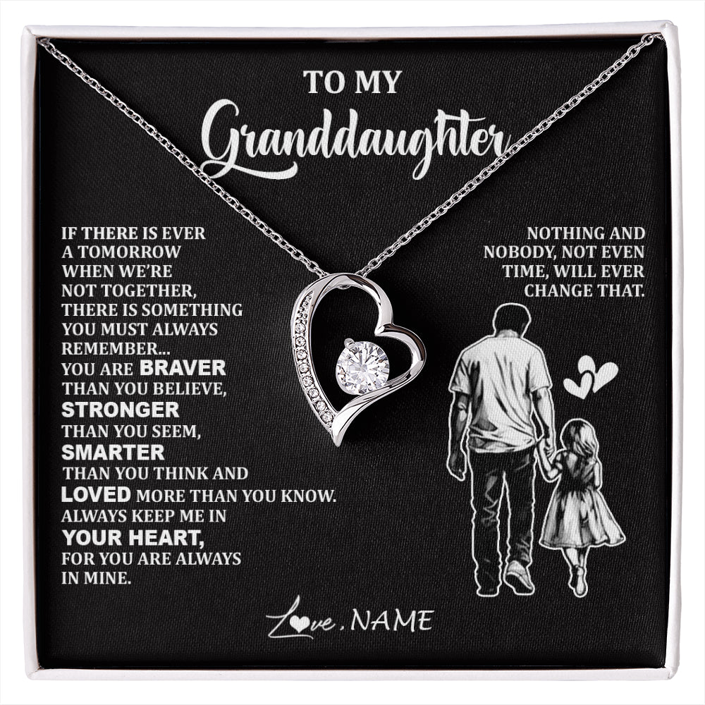 Forever Love Necklace 14K White Gold Finish | 1 | Personalized To My Granddaughter Necklace From Grandpa You Are Always In Mine Beautiful Granddaughter Birthday Graduation Christmas With Gift Box Message Card | siriusteestore