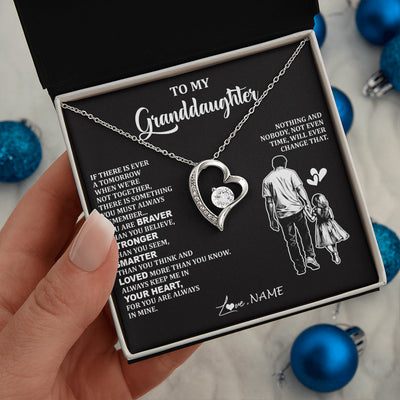 Forever Love Necklace 14K White Gold Finish | 2 | Personalized To My Granddaughter Necklace From Grandpa You Are Always In Mine Beautiful Granddaughter Birthday Graduation Christmas With Gift Box Message Card | siriusteestore