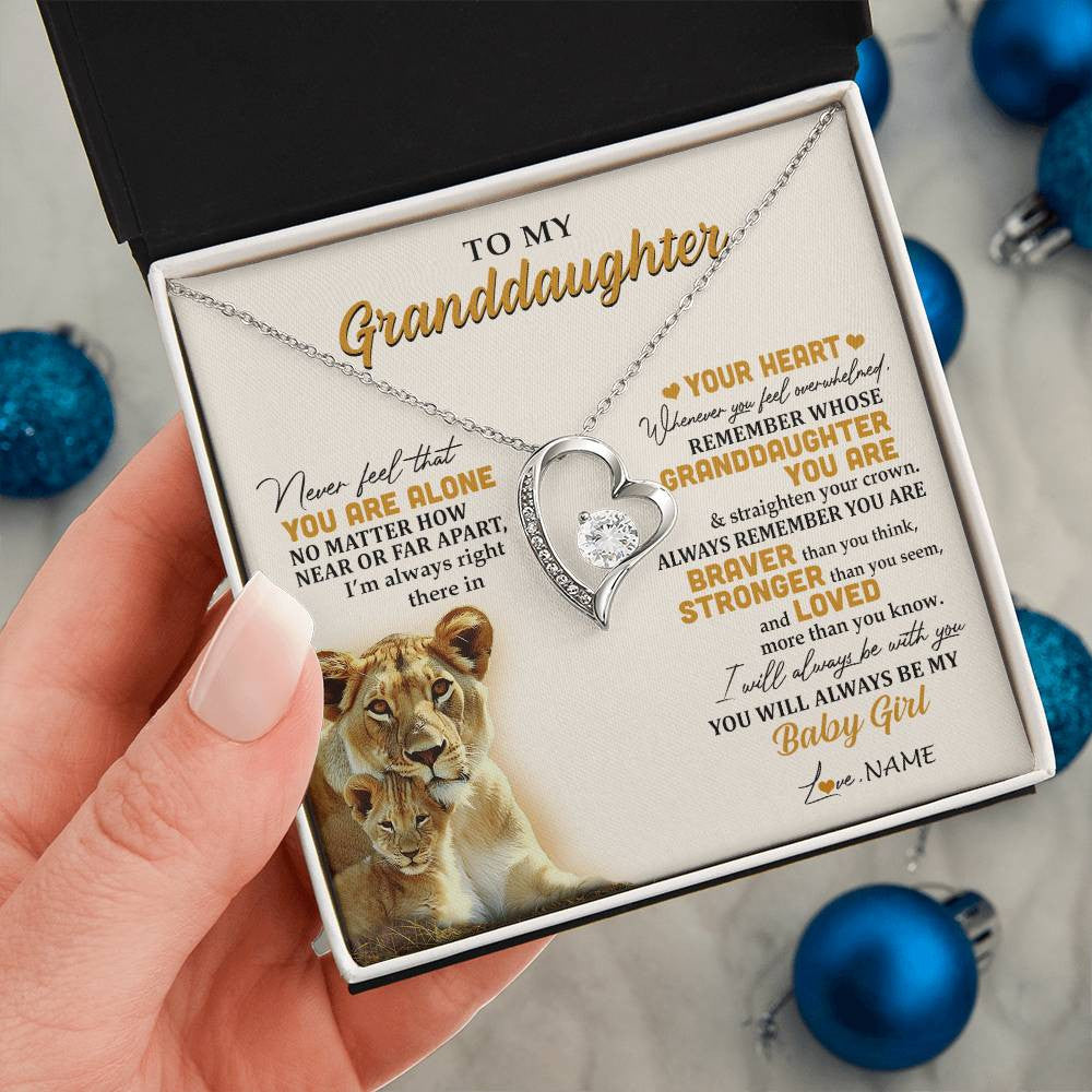 Forever Love Necklace 14K White Gold Finish | 2 | Personalized To My Granddaughter Necklace From Nana Lion Never Feel That You Are Alone Great Granddaughter Birthday Christmas Customized Gift Box Message Card | siriusteestore
