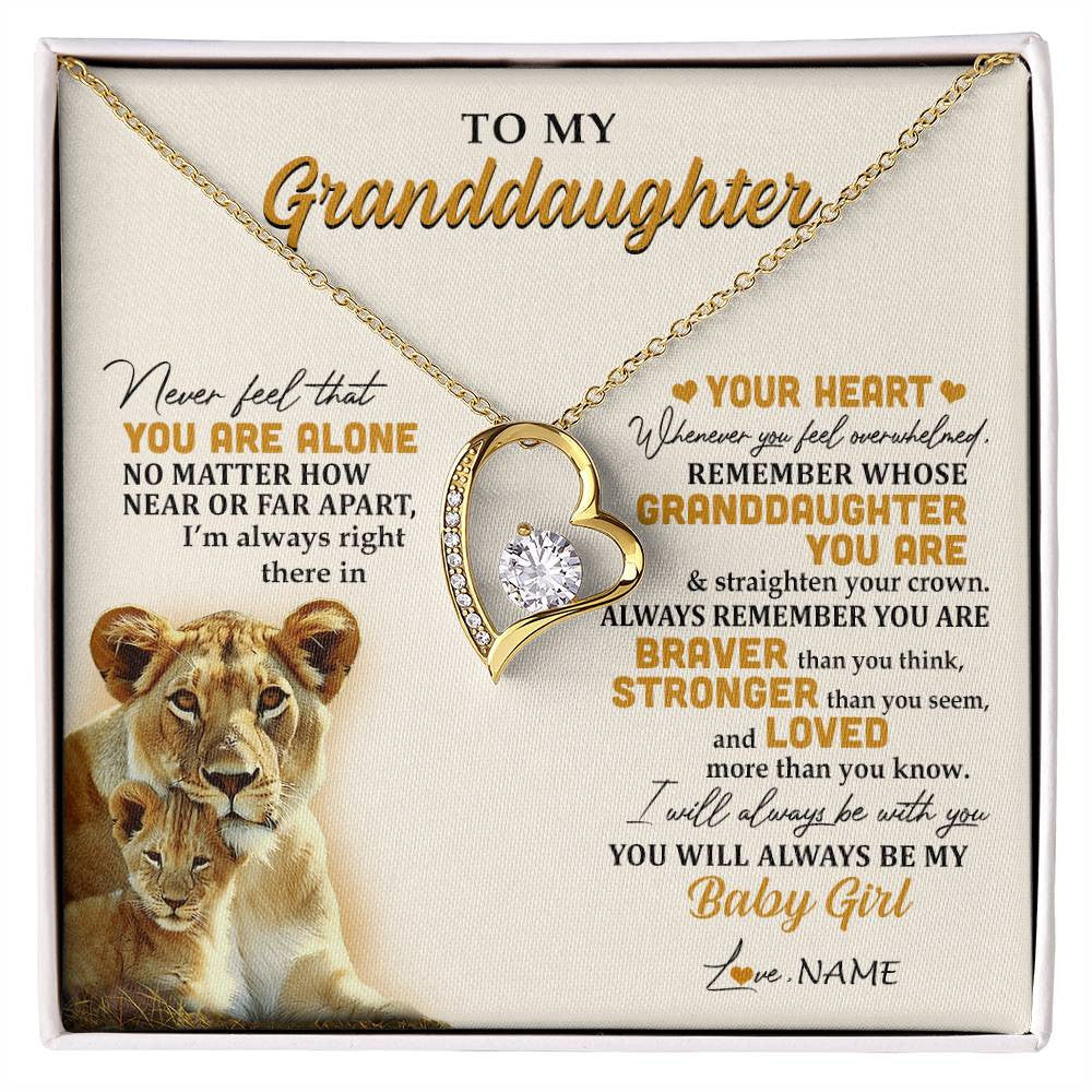 Forever Love Necklace 18K Yellow Gold Finish | 1 | Personalized To My Granddaughter Necklace From Nana Lion Never Feel That You Are Alone Great Granddaughter Birthday Christmas Customized Gift Box Message Card | siriusteestore