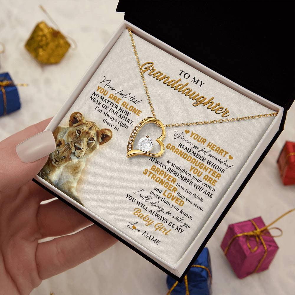 Forever Love Necklace 18K Yellow Gold Finish | 2 | Personalized To My Granddaughter Necklace From Nana Lion Never Feel That You Are Alone Great Granddaughter Birthday Christmas Customized Gift Box Message Card | siriusteestore