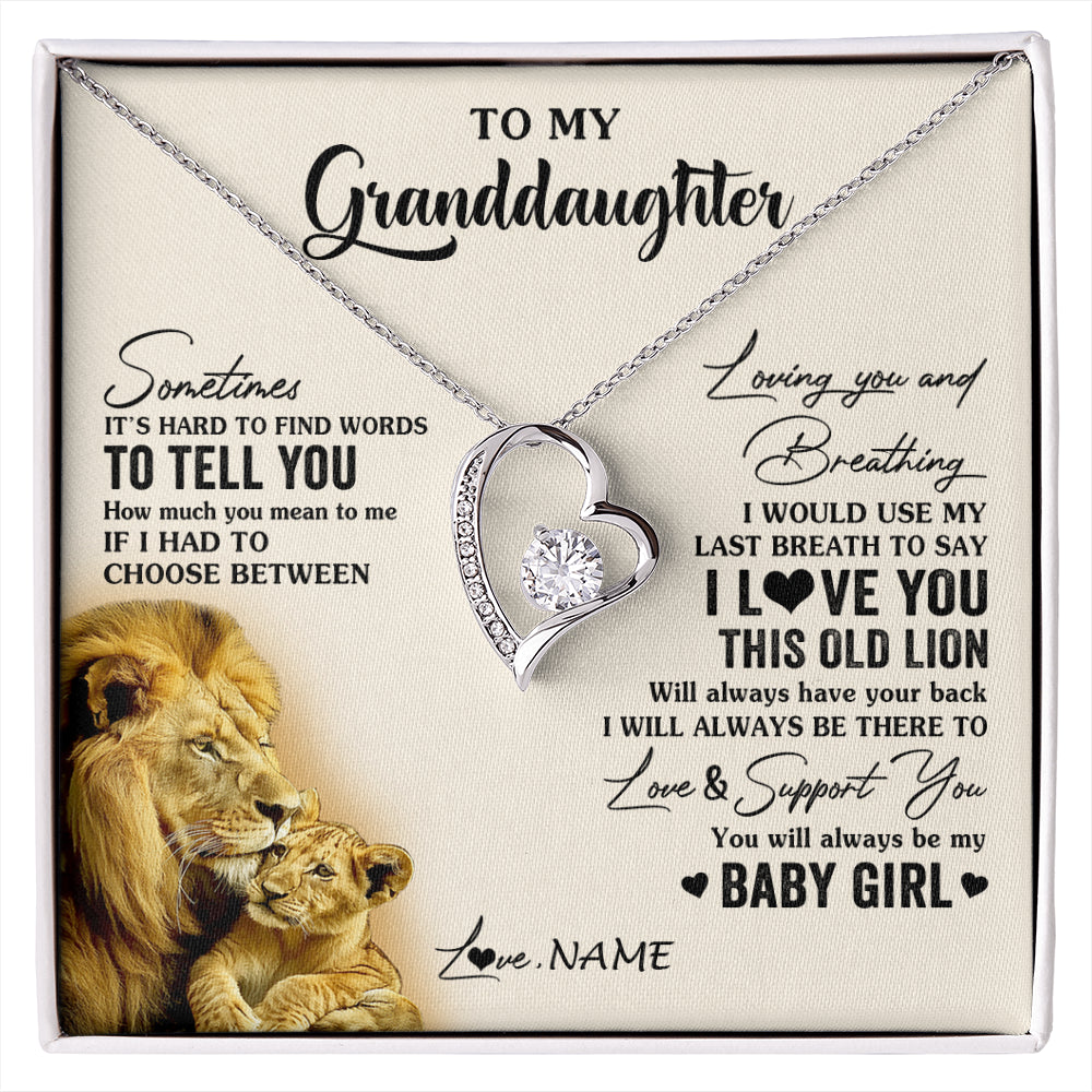 Forever Love Necklace 14K White Gold Finish | 1 | Personalized To My Granddaughter Necklace From Papa Grandpa I Love You This Old Lion Granddaughter Birthday Christmas Customized Gift Box Message Card | siriusteestore
