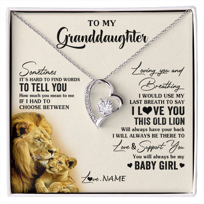 Forever Love Necklace 14K White Gold Finish | 1 | Personalized To My Granddaughter Necklace From Papa Grandpa I Love You This Old Lion Granddaughter Birthday Christmas Customized Gift Box Message Card | siriusteestore