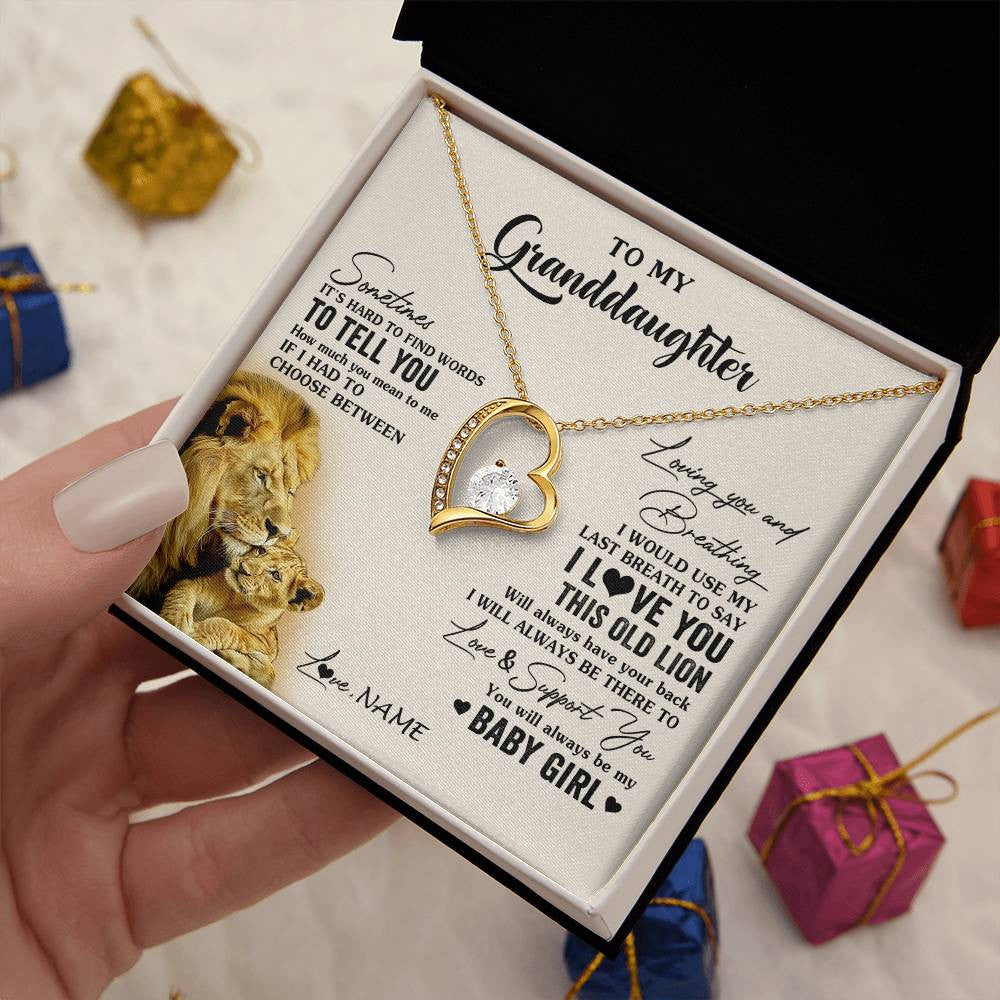 Forever Love Necklace 18K Yellow Gold Finish | 2 | Personalized To My Granddaughter Necklace From Papa Grandpa I Love You This Old Lion Granddaughter Birthday Christmas Customized Gift Box Message Card | siriusteestore
