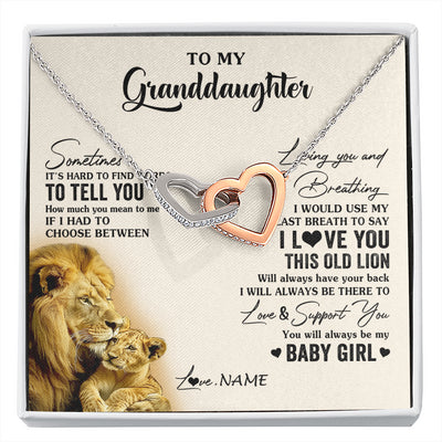 Interlocking Hearts Necklace Stainless Steel & Rose Gold Finish | 1 | Personalized To My Granddaughter Necklace From Papa Grandpa I Love You This Old Lion Granddaughter Birthday Christmas Customized Gift Box Message Card | siriusteestore