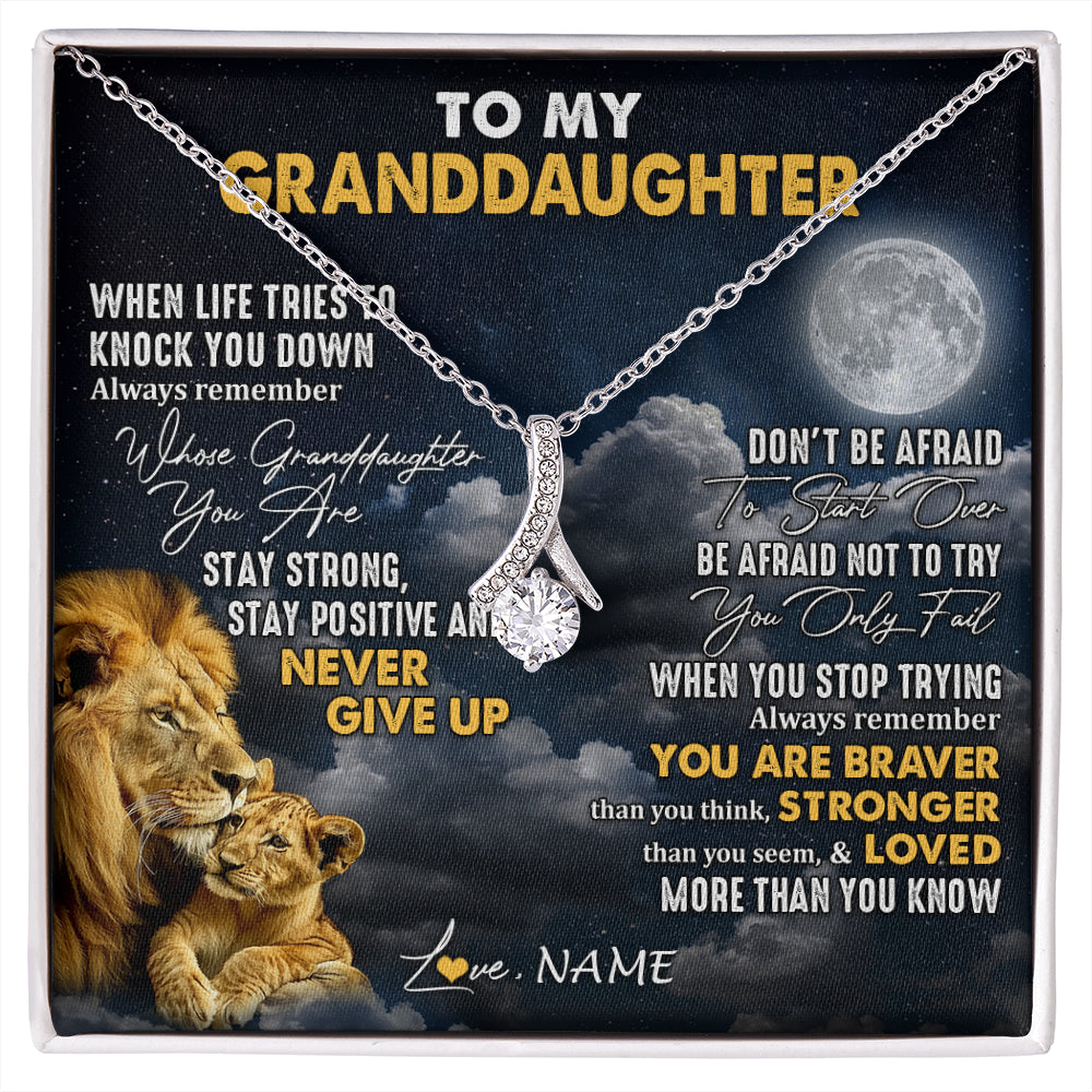 Alluring Beauty Necklace 14K White Gold Finish | 1 | Personalized To My Granddaughter Necklace From Papa Grandpa Lion Never Give Up Granddaughter Birthday Graduation Christmas Customized Gift Box Message Card | siriusteestore