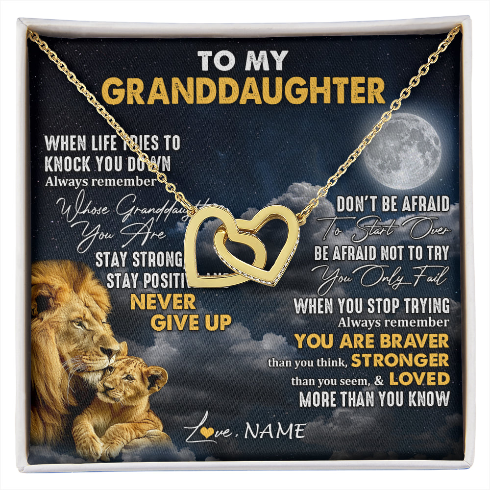 Interlocking Hearts Necklace 18K Yellow Gold Finish | 1 | Personalized To My Granddaughter Necklace From Papa Grandpa Lion Never Give Up Granddaughter Birthday Graduation Christmas Customized Gift Box Message Card | siriusteestore