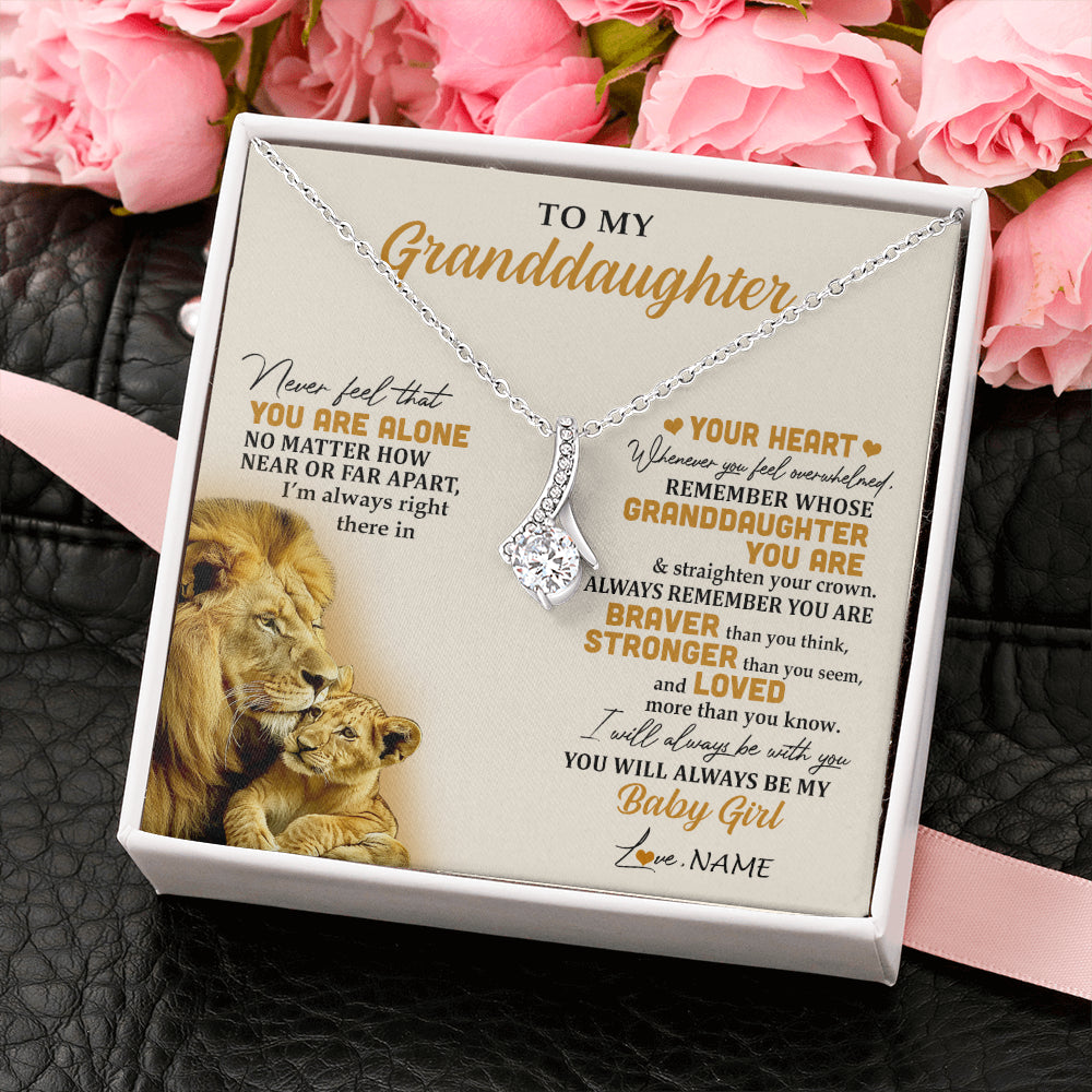 Alluring Beauty Necklace 14K White Gold Finish | 2 | Personalized To My Granddaughter Necklace From Papa Lion Never Feel That You Are Alone Great Granddaughter Birthday Christmas Customized Gift Box Message Card | siriusteestore