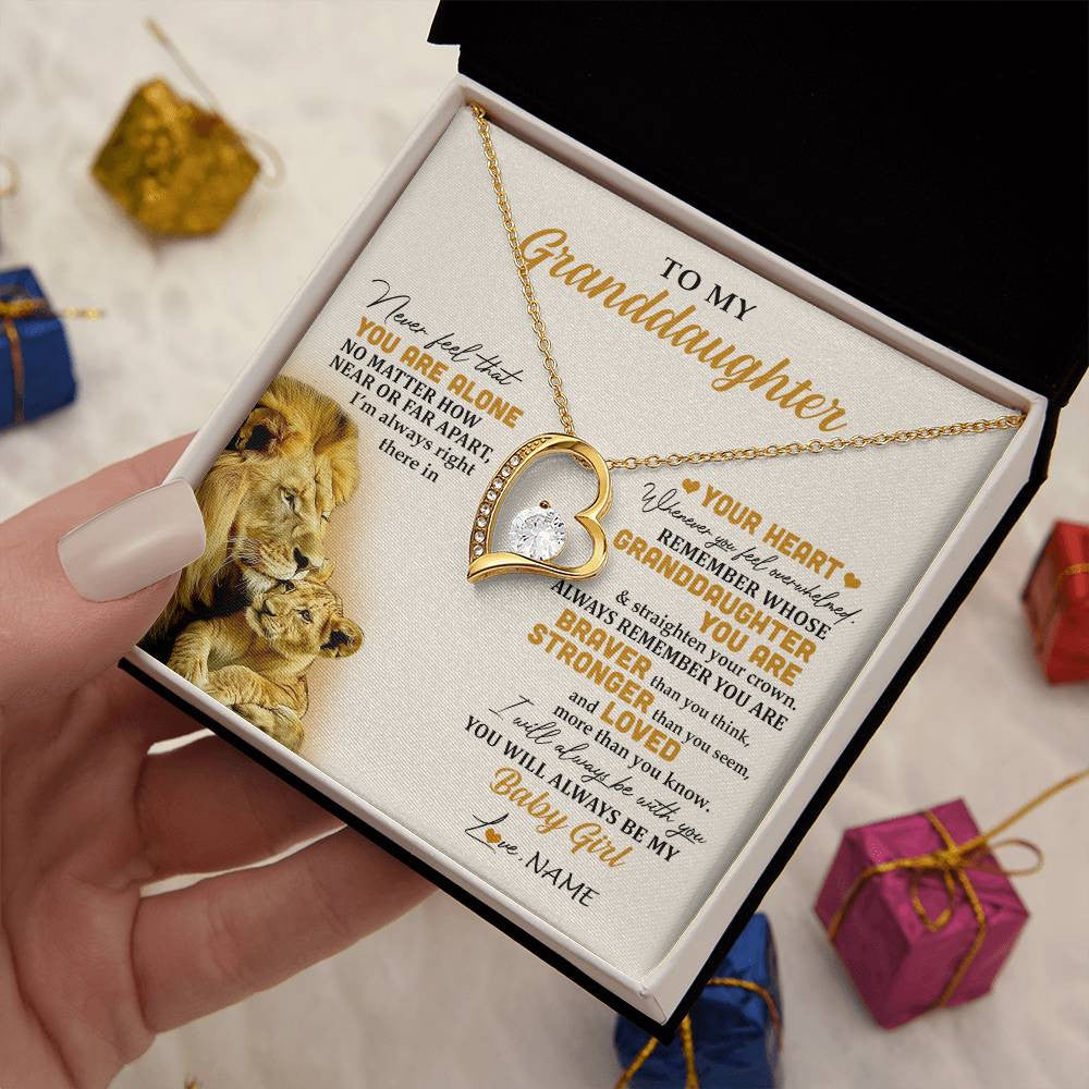 Forever Love Necklace 18K Yellow Gold Finish | 2 | Personalized To My Granddaughter Necklace From Papa Lion Never Feel That You Are Alone Great Granddaughter Birthday Christmas Customized Gift Box Message Card | siriusteestore
