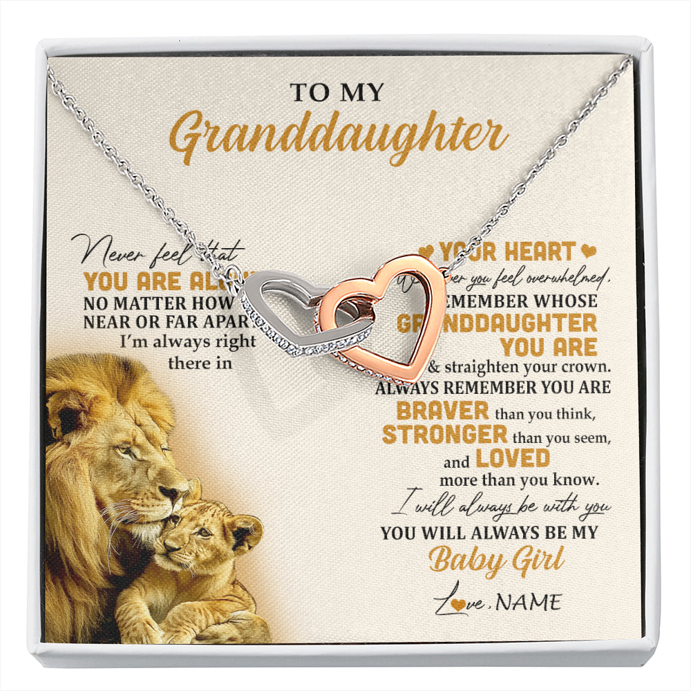 Interlocking Hearts Necklace Stainless Steel & Rose Gold Finish | 1 | Personalized To My Granddaughter Necklace From Papa Lion Never Feel That You Are Alone Great Granddaughter Birthday Christmas Customized Gift Box Message Card | siriusteestore