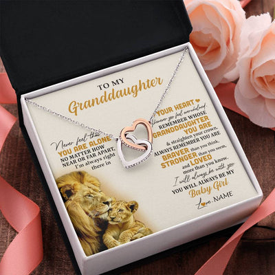 Interlocking Hearts Necklace Stainless Steel & Rose Gold Finish | 2 | Personalized To My Granddaughter Necklace From Papa Lion Never Feel That You Are Alone Great Granddaughter Birthday Christmas Customized Gift Box Message Card | siriusteestore