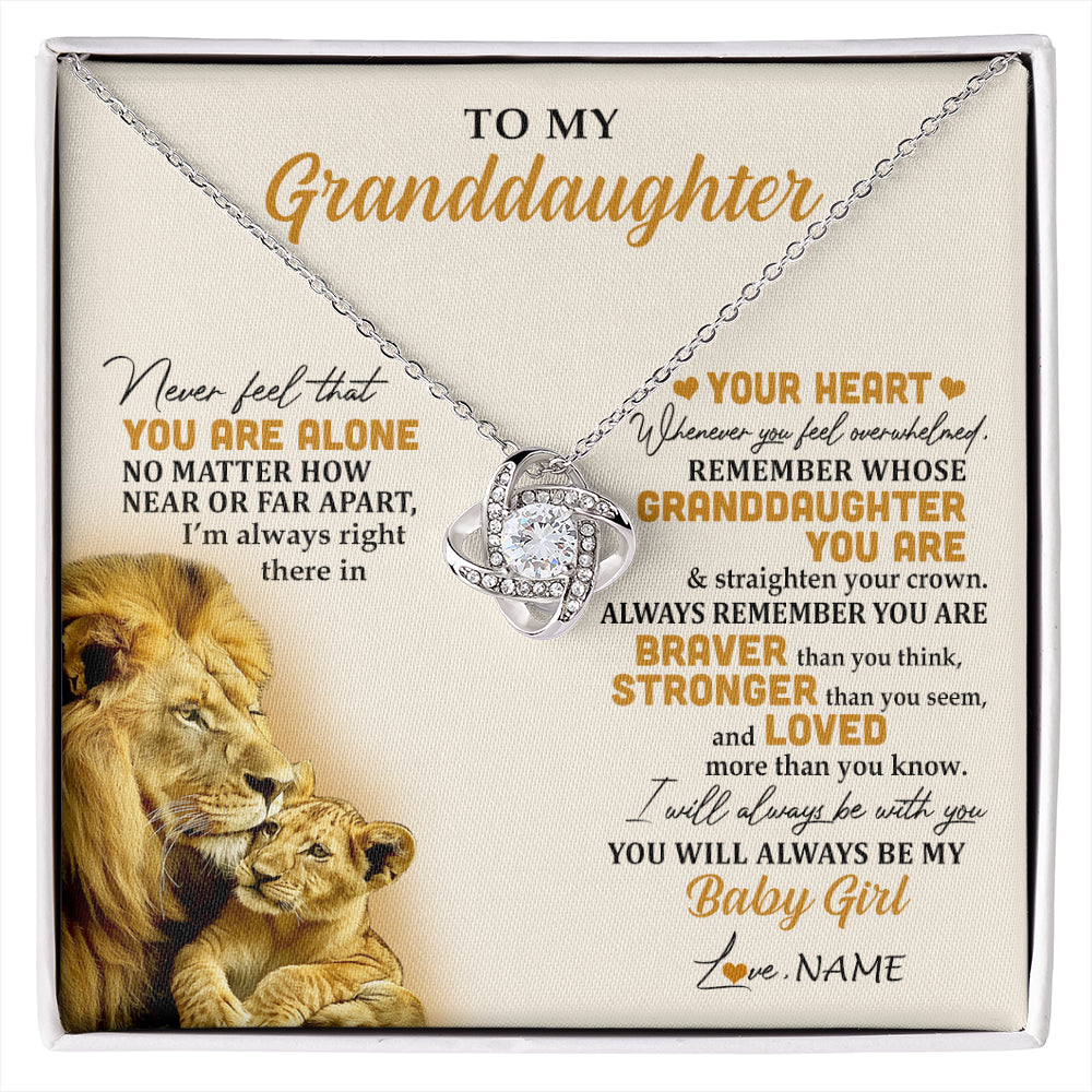 Love Knot Necklace 14K White Gold Finish | 1 | Personalized To My Granddaughter Necklace From Papa Lion Never Feel That You Are Alone Great Granddaughter Birthday Christmas Customized Gift Box Message Card | siriusteestore