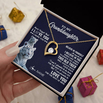 Forever Love Necklace 18K Yellow Gold Finish | 2 | Personalized To My Granddaughter Necklace Gift From Grandma This Old Tiger Love You Granddaughter Birthday Graduation Christmas Custom Gift Box Message Card | siriusteestore