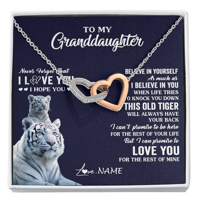 Interlocking Hearts Necklace Stainless Steel & Rose Gold Finish | 1 | Personalized To My Granddaughter Necklace Gift From Grandma This Old Tiger Love You Granddaughter Birthday Graduation Christmas Custom Gift Box Message Card | siriusteestore