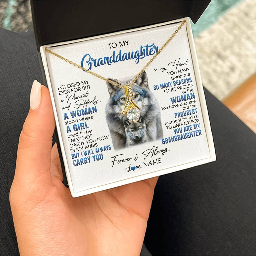 Alluring Beauty Necklace 18K Yellow Gold Finish | 2 | Personalized To My Granddaughter Necklace I Close My Eyes For But A Moment Wolf Granddaughter Birthday Gifts Christmas Customized Gift Box Message Card | siriusteestore