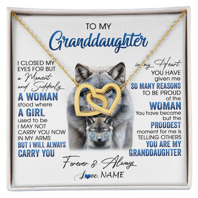 Interlocking Hearts Necklace 18K Yellow Gold Finish | 1 | Personalized To My Granddaughter Necklace I Close My Eyes For But A Moment Wolf Granddaughter Birthday Gifts Christmas Customized Gift Box Message Card | siriusteestore