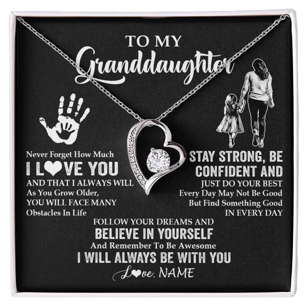 Forever Love Necklace 14K White Gold Finish | 1 | Personalized To My Granddaughter Necklace I Love You Forever From Grandma Granddaughter Birthday Gifts Christmas Graduation Customized Gift Box Message Card | siriusteestore