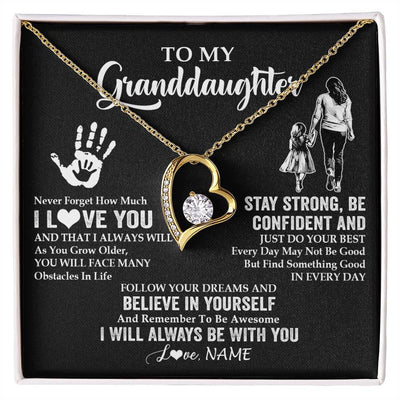 Forever Love Necklace 18K Yellow Gold Finish | 1 | Personalized To My Granddaughter Necklace I Love You Forever From Grandma Granddaughter Birthday Gifts Christmas Graduation Customized Gift Box Message Card | siriusteestore