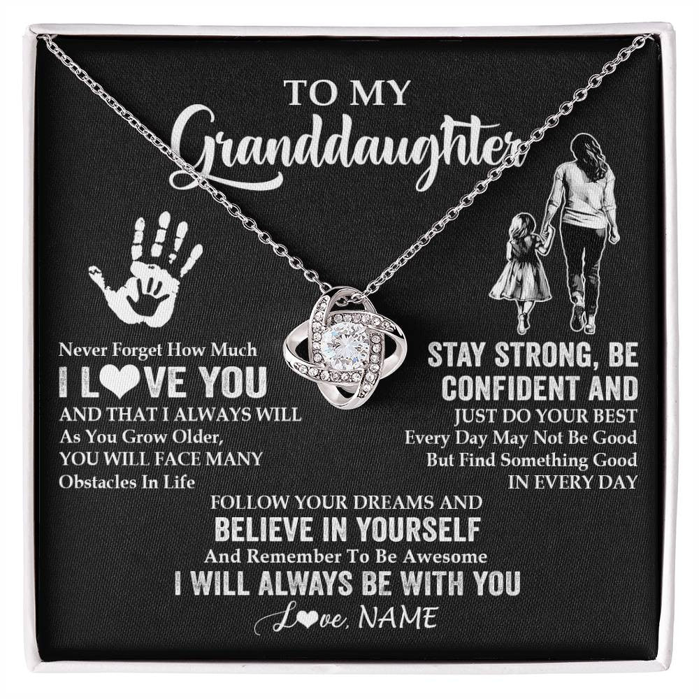 Love Knot Necklace 14K White Gold Finish | 1 | Personalized To My Granddaughter Necklace I Love You Forever From Grandma Granddaughter Birthday Gifts Christmas Graduation Customized Gift Box Message Card | siriusteestore