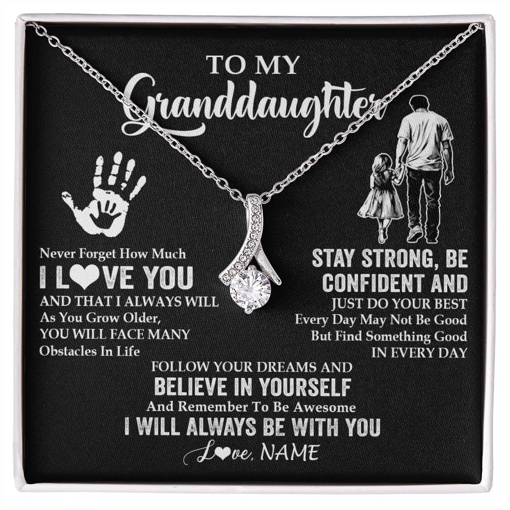 Alluring Beauty Necklace 14K White Gold Finish | 1 | Personalized To My Granddaughter Necklace I Love You Forever From Grandpa Granddaughter Birthday Gifts Christmas Graduation Customized Gift Box Message Card | siriusteestore