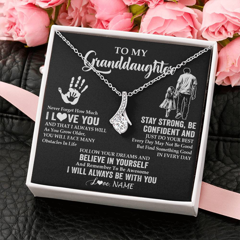 Alluring Beauty Necklace 14K White Gold Finish | 2 | Personalized To My Granddaughter Necklace I Love You Forever From Grandpa Granddaughter Birthday Gifts Christmas Graduation Customized Gift Box Message Card | siriusteestore