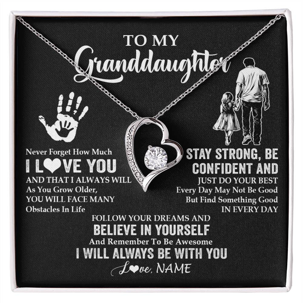 Forever Love Necklace 14K White Gold Finish | 1 | Personalized To My Granddaughter Necklace I Love You Forever From Grandpa Granddaughter Birthday Gifts Christmas Graduation Customized Gift Box Message Card | siriusteestore