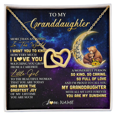 Interlocking Hearts Necklace 18K Yellow Gold Finish | 1 | Personalized To My Granddaughter Necklace Positive Energy Encourage Brave Little Bear Granddaughter Birthday Gifts Christmas Customized Gift Box Message Card | siriusteestore