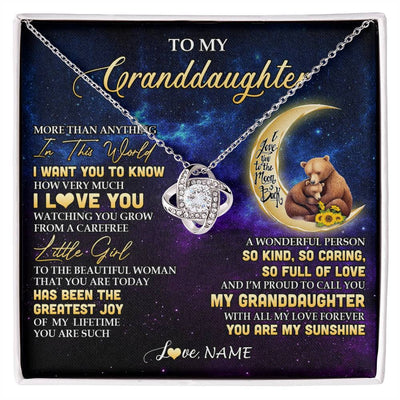 Love Knot Necklace 14K White Gold Finish | 1 | Personalized To My Granddaughter Necklace Positive Energy Encourage Brave Little Bear Granddaughter Birthday Gifts Christmas Customized Gift Box Message Card | siriusteestore