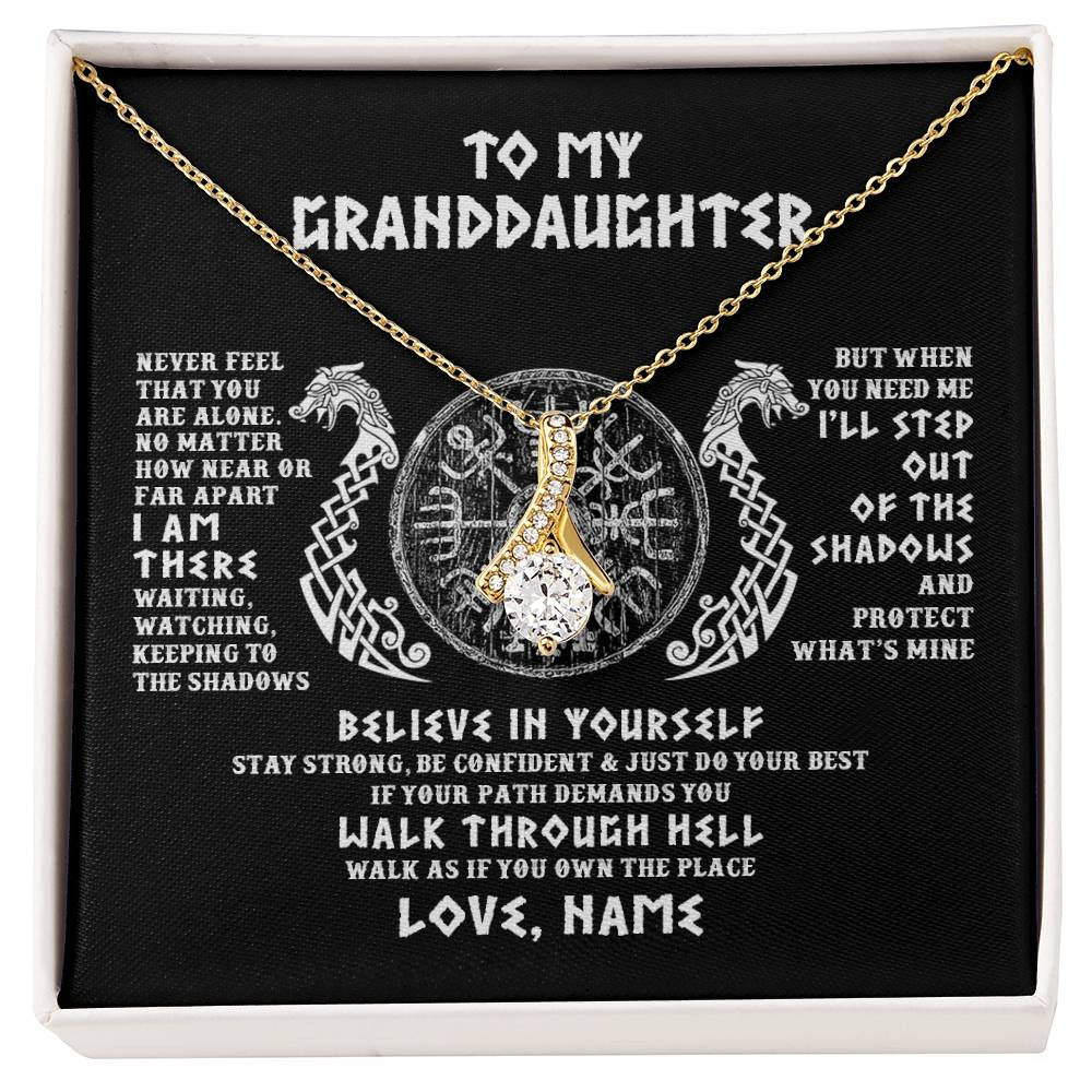 Alluring Beauty Necklace 18K Yellow Gold Finish | 1 | Personalized To My Granddaughter Necklace Viking Never Feel You Are Alone Odin Scandinavian Norse Runes Birthday Christmas Customized Gift Box Message Card | siriusteestore