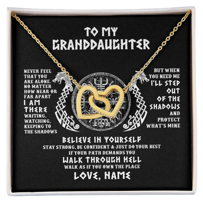 Interlocking Hearts Necklace 18K Yellow Gold Finish | 1 | Personalized To My Granddaughter Necklace Viking Never Feel You Are Alone Odin Scandinavian Norse Runes Birthday Christmas Customized Gift Box Message Card | siriusteestore
