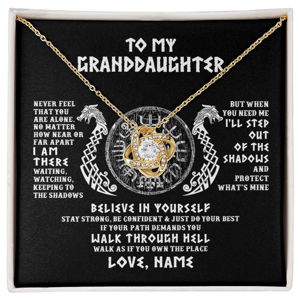 Love Knot Necklace 18K Yellow Gold Finish | 1 | Personalized To My Granddaughter Necklace Viking Never Feel You Are Alone Odin Scandinavian Norse Runes Birthday Christmas Customized Gift Box Message Card | siriusteestore