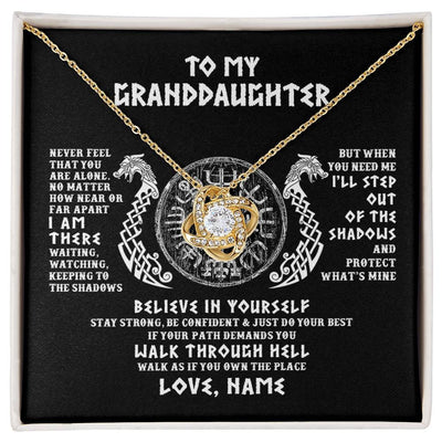 Love Knot Necklace 18K Yellow Gold Finish | 1 | Personalized To My Granddaughter Necklace Viking Never Feel You Are Alone Odin Scandinavian Norse Runes Birthday Christmas Customized Gift Box Message Card | siriusteestore