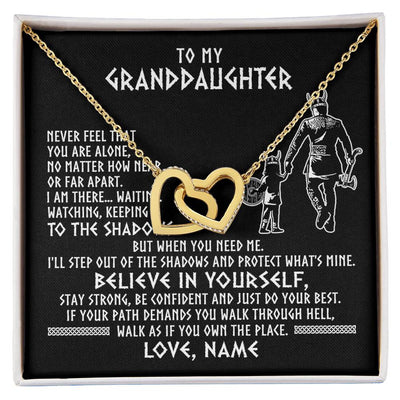 Interlocking Hearts Necklace 18K Yellow Gold Finish | 1 | Personalized To My Granddaughter Necklace Viking Never Feel You Are Alone Scandinavian Runes Viking Birthday Christmas Customized Gift Box Message Card | siriusteestore