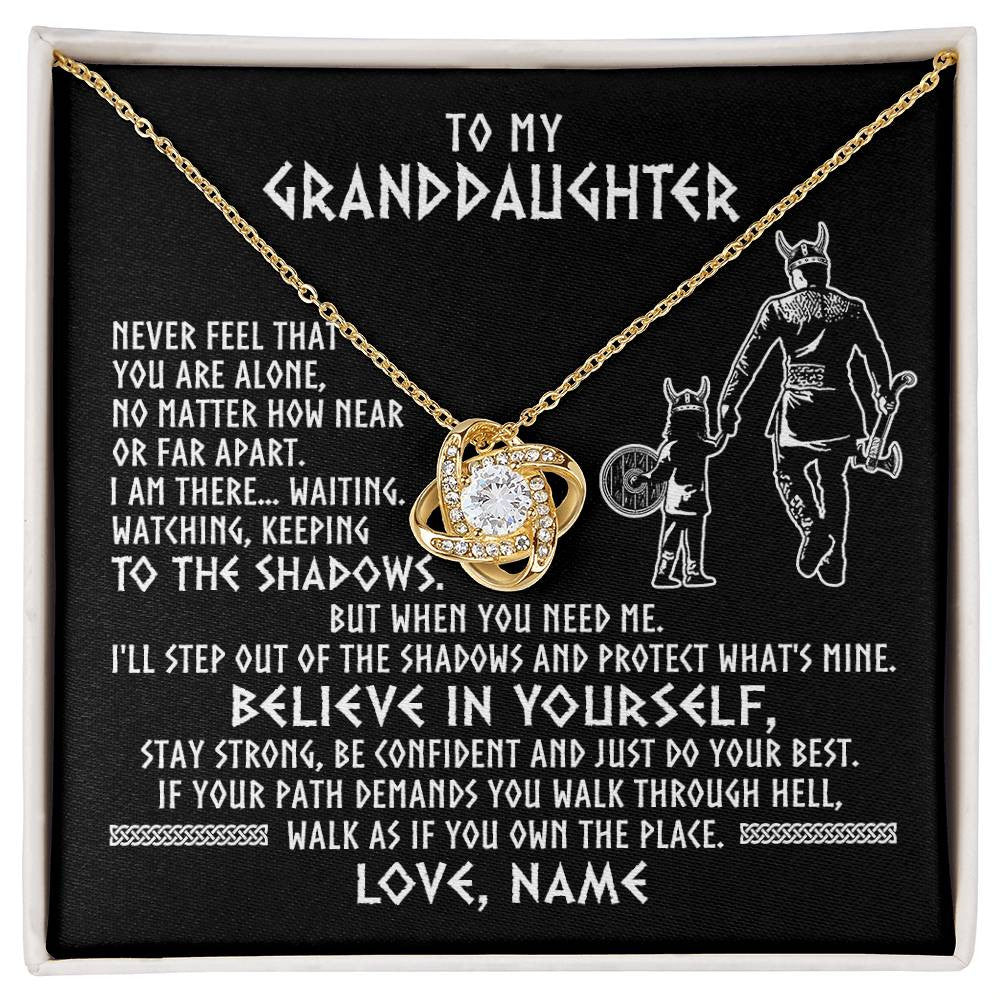 Love Knot Necklace 18K Yellow Gold Finish | 1 | Personalized To My Granddaughter Necklace Viking Never Feel You Are Alone Scandinavian Runes Viking Birthday Christmas Customized Gift Box Message Card | siriusteestore