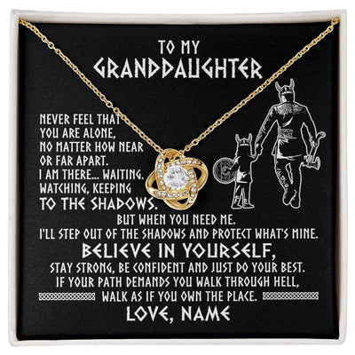Love Knot Necklace 18K Yellow Gold Finish | 1 | Personalized To My Granddaughter Necklace Viking Never Feel You Are Alone Scandinavian Runes Viking Birthday Christmas Customized Gift Box Message Card | siriusteestore