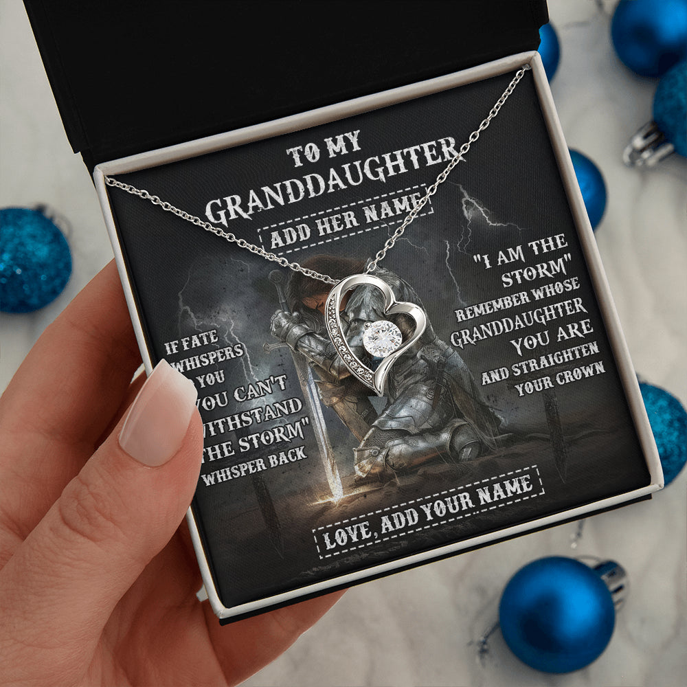 Forever Love Necklace 14K White Gold Finish | 2 | Personalized To My Granddaughter Necklace Women Warrior Knights Templar I Am The Storm Best Granddaughter Birthday Gifts Christmas Gift Box Message Card | siriusteestore